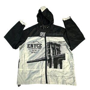 Enyce Jacket Men’s Windbreaker Y2K Zip Up White Black Skater Bridge XL New